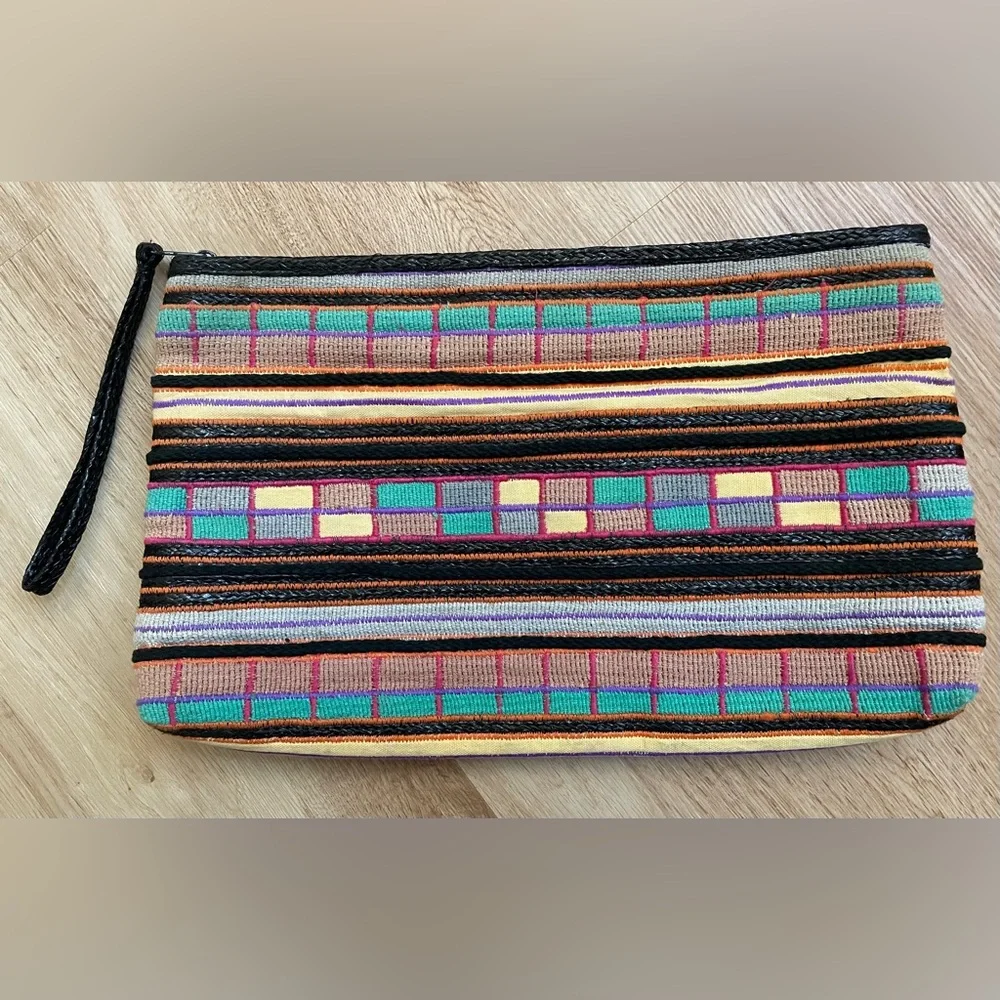 Vintage clutch Almondo Originals bag large colorful wrist strap wristlet purse